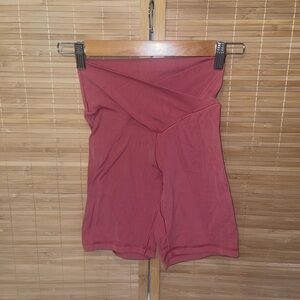 Aerie Real Me High Waisted Crossover Bike Shorts in a pink rose woman’s small